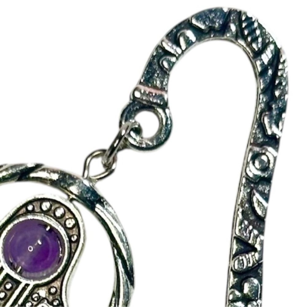 Silver Hamsa hand amethyst bead bookmark Bohemian Crystals spiritual gifts - Picture 4 of 5